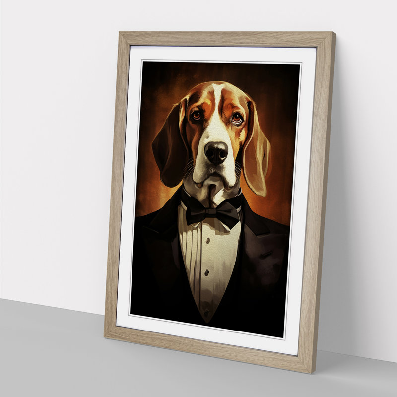 Beagle Art Deco Art - Framed Print, 46cm H x 34cm W, Oak Framed