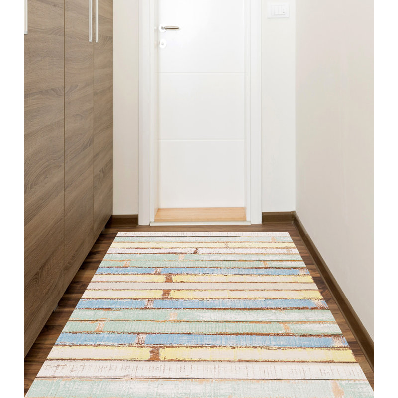 Hendrick Vinyl Machine Printed Area Rug, Rectangle 2'7.5" x 9'10.1"