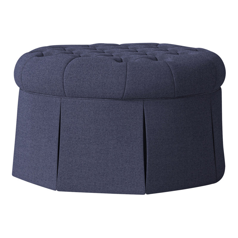 Repose-pieds cocktail capitonné rond 35 po Alma, Polyester indigo 8789