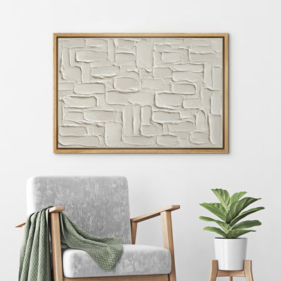 White Stone Block Pattern Wall Design Framed Canvas Master Bedroom Wall Art Work Print