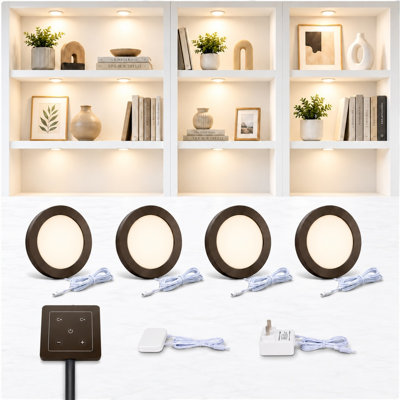 V4light 4-pack 6mm Ultra-thin Led Puck Lights, Touch Dimmer, 2700k-6500k Adjustable Color Temp For Kitchen & Closet