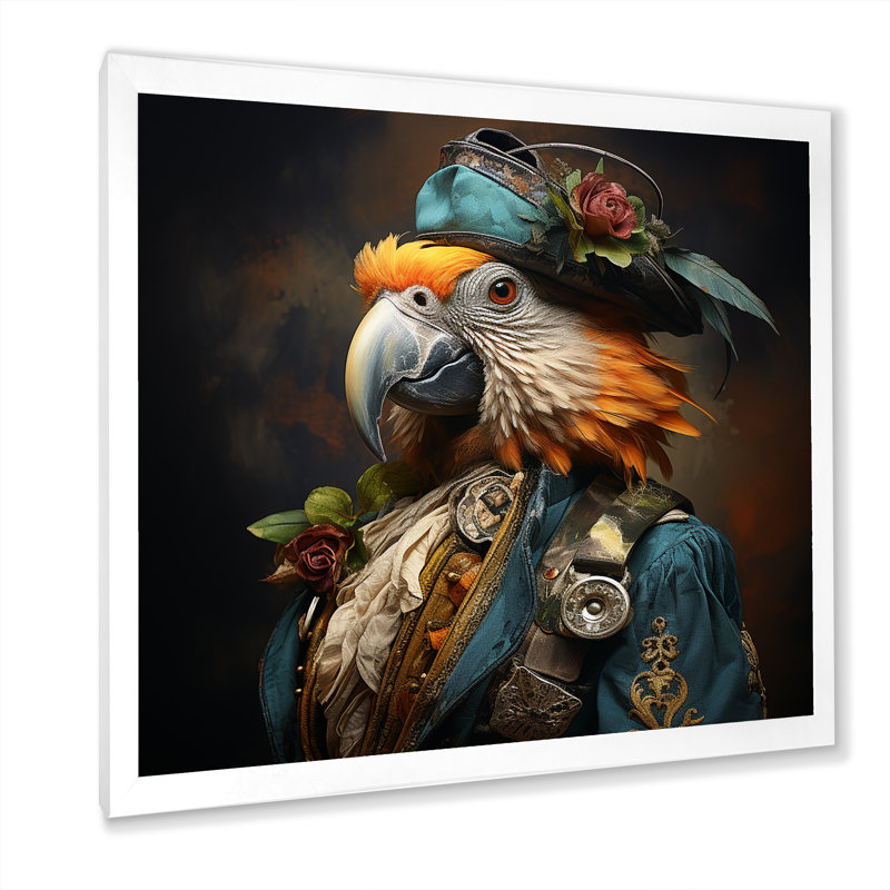 Décoration murale Pirates Parrot plume buccaneer I - Pirate, Cadre simple blanc, H 16 po x l 16 po x P 1 po