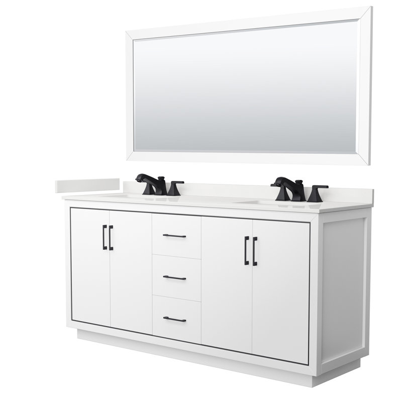 72 in. Double Vanity with Mirror, White Quartz, White, Brushed Nickel