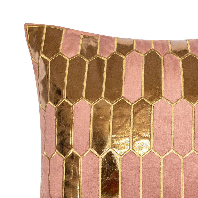 Tullis Embroidered Faux Leather/Velvet Throw Pillow Cover, Pink