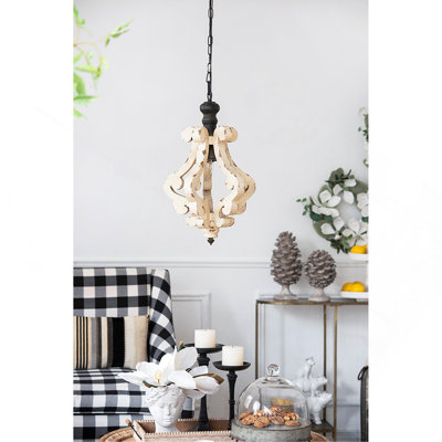 Lustre en bois de style campagnard blanc vieilli de style campagnard Chandeliar, ampoule non incluse