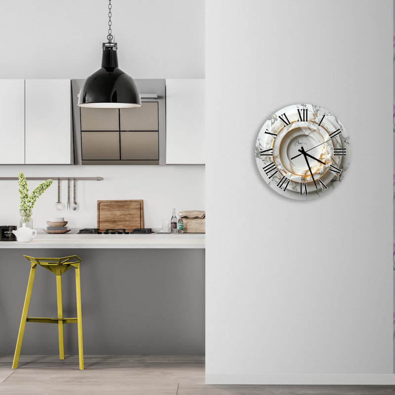 Horloge murale en verre trempé Marble Design, horloge d'art élégante, montre décorative blanche et dorée, décoration murale contemporaine