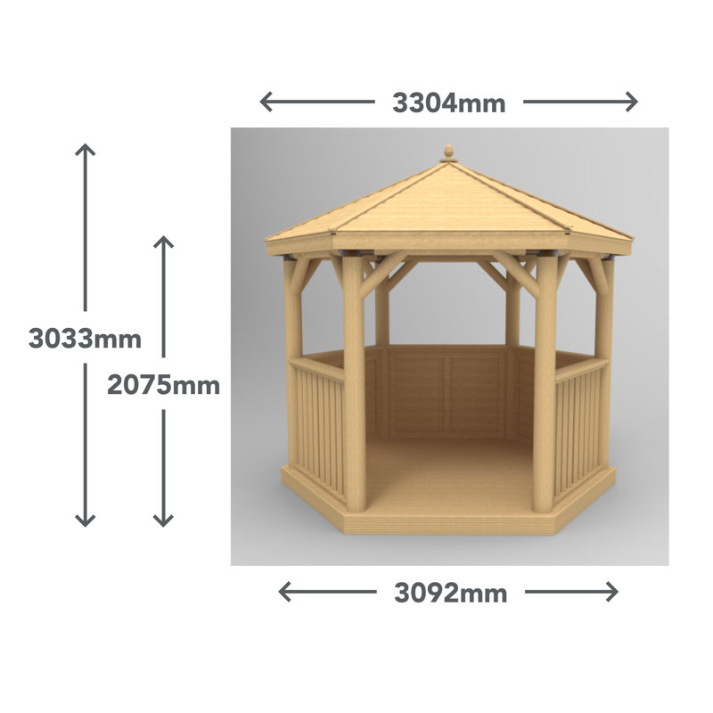 3.5 x 3m Solid Wood Gazebo with Installation Service, Country Thatch/Green Roof Lining
