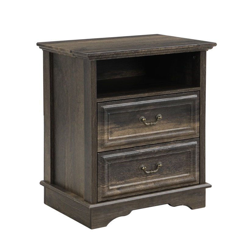 Classic Vintage 2 Drawer Nightstand, Brown