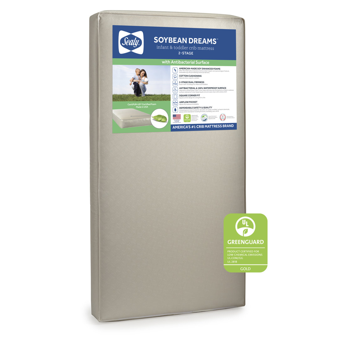 Sealy Baby Soybean Dream Antibacterial 2 Stage Breathable Crib Mattress & Toddler Bed Mattress, GREENGUARD Gold Certified, Made in USA, 52" x 28" Sealy Baby