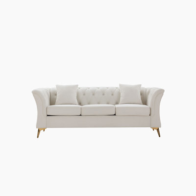 Modern Chesterfield Curved Sofa Tufted Velvet Couch 3 Seat Button Tufed Loveseat With Scroll Arms And Gold Metal Legs For Living Room Bedroom -  House of Hampton®, B2D336AA7E47478EA3FAFCB1D77097C0