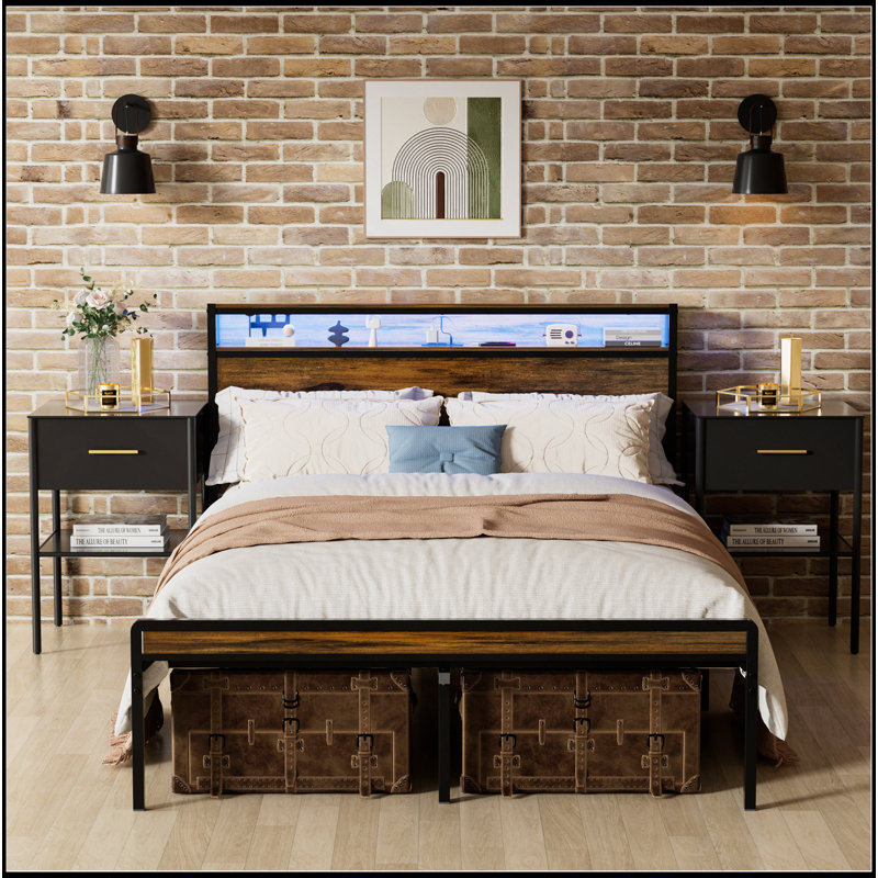 Structure de lit polyvalente pour grand lit avec rangement et lumières DEL pour un confort accru