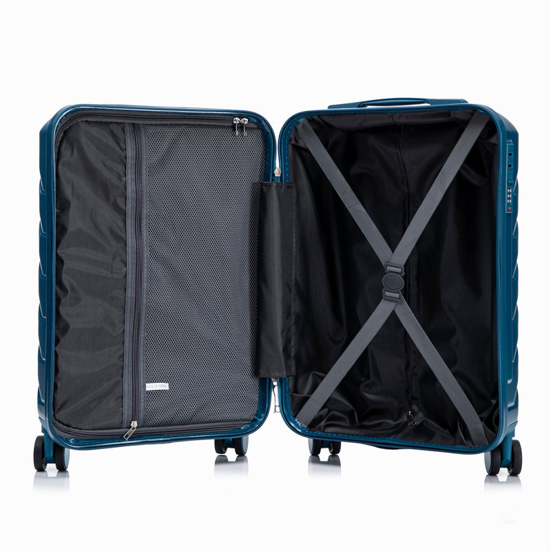 14 "/ 20" 2 pièces / ensemble dans un bagage à roulettes en ABS, avec serrure à combinaison, étui à cosmétiques 14 "(bleu foncé)