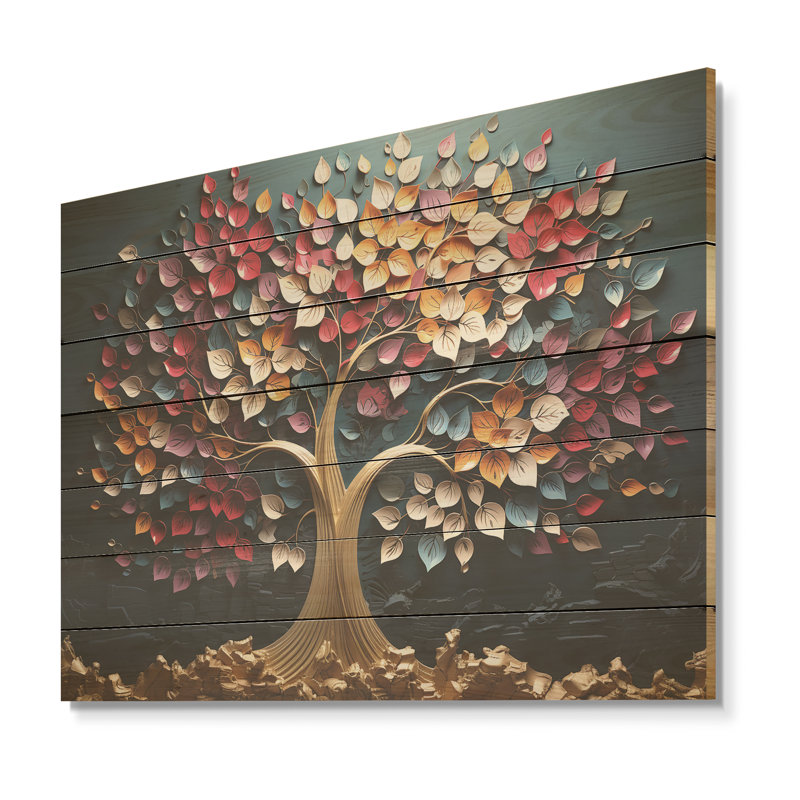 Orchidée rose et bleue, branches d'arbre III - impression sur bois, H 10 po x l 20 po x P 0,78 po