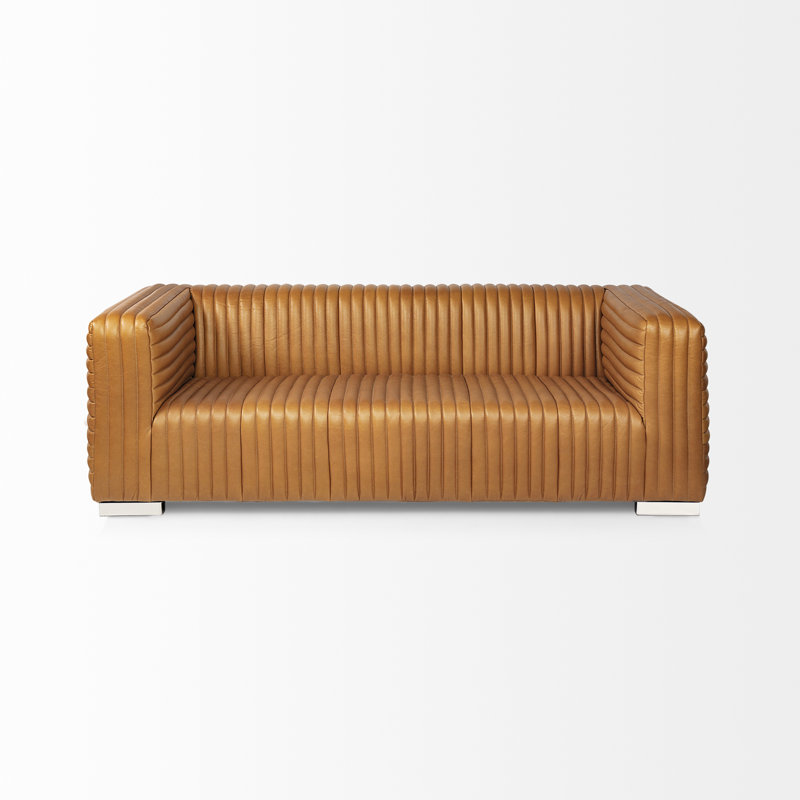 Canapé Mcnew, Cuir véritable brun, H 26,5 po x l 82,5 po x P 38,5 po