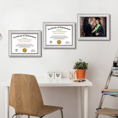 8.5x11 Diploma Frames Certificate Document Frame Set of 3 with Real Glass, White Rustic Retro Diploma Frame for Wall Gallery or Tabletop display,Without Mat