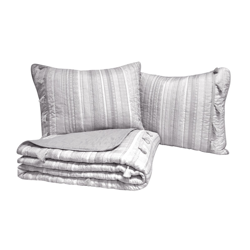 Ensemble de courtepointe en microfibre toutes saisons avec pampilles DESIGN, Courtepointe pour très grand lit et 2 très grand