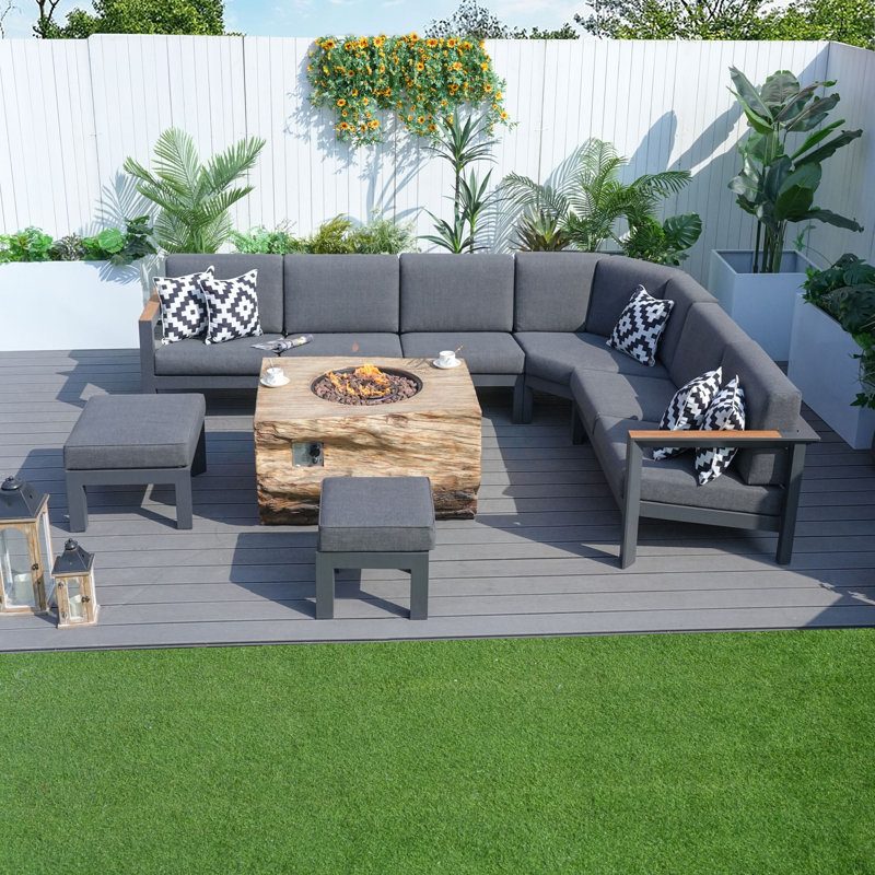 Pilly 7- Person Outdoor Patio Conversation Furniture Set With Fire Pit