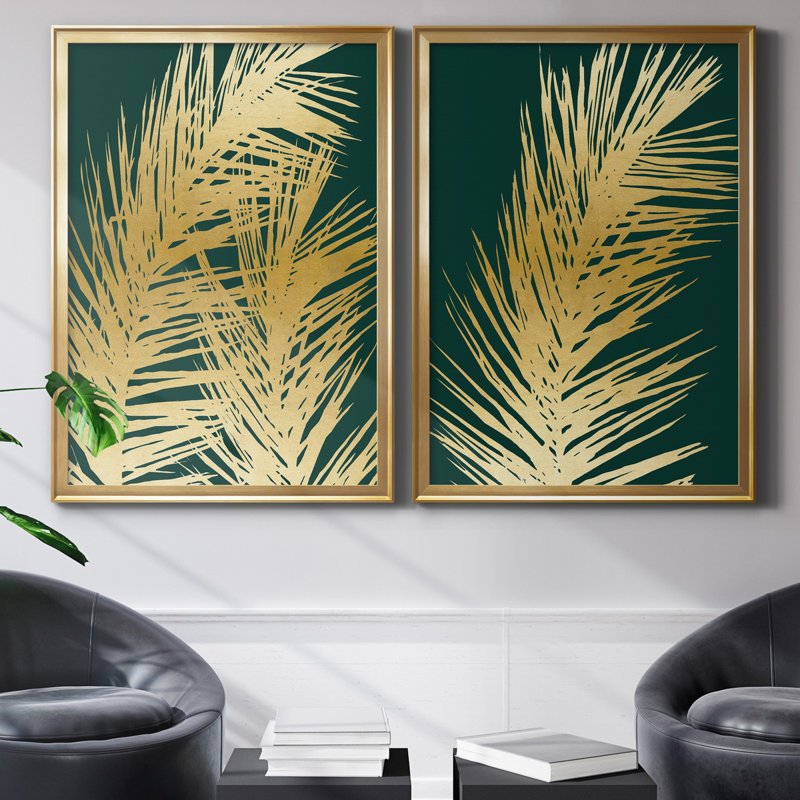 Emerald Palm I - ensemble de 2 reproductions d'art, Toile encadrée, H 22,5 po x l 61 po, Doré