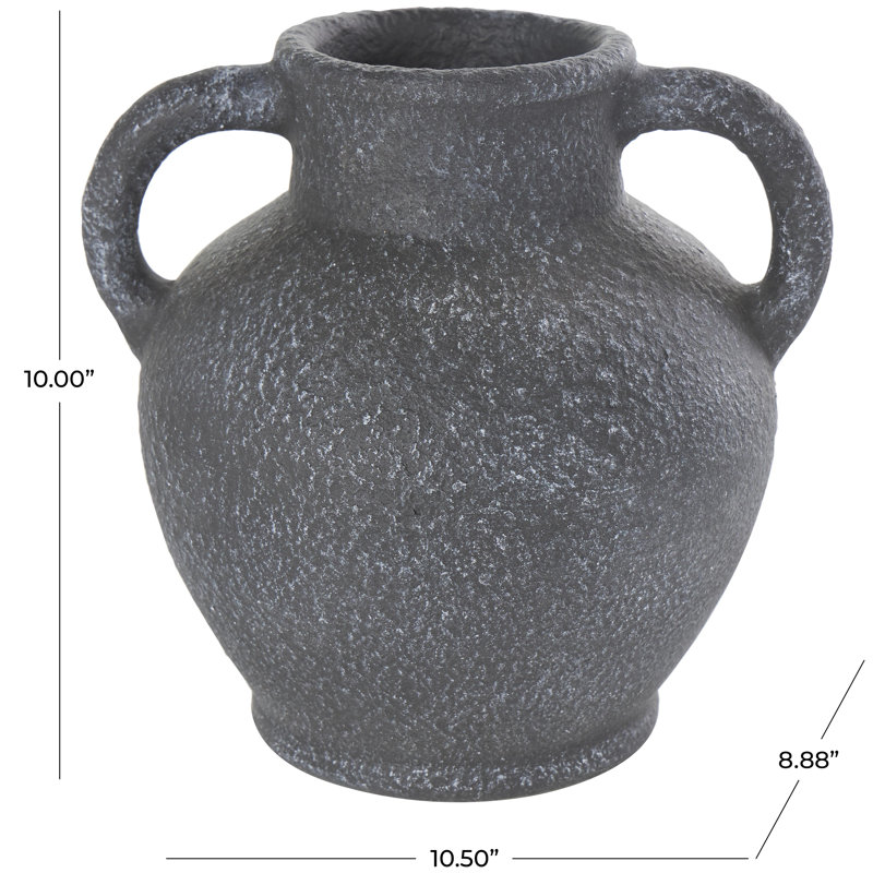 Ceramic Textured Whitewashed Decorative Vase with Handles