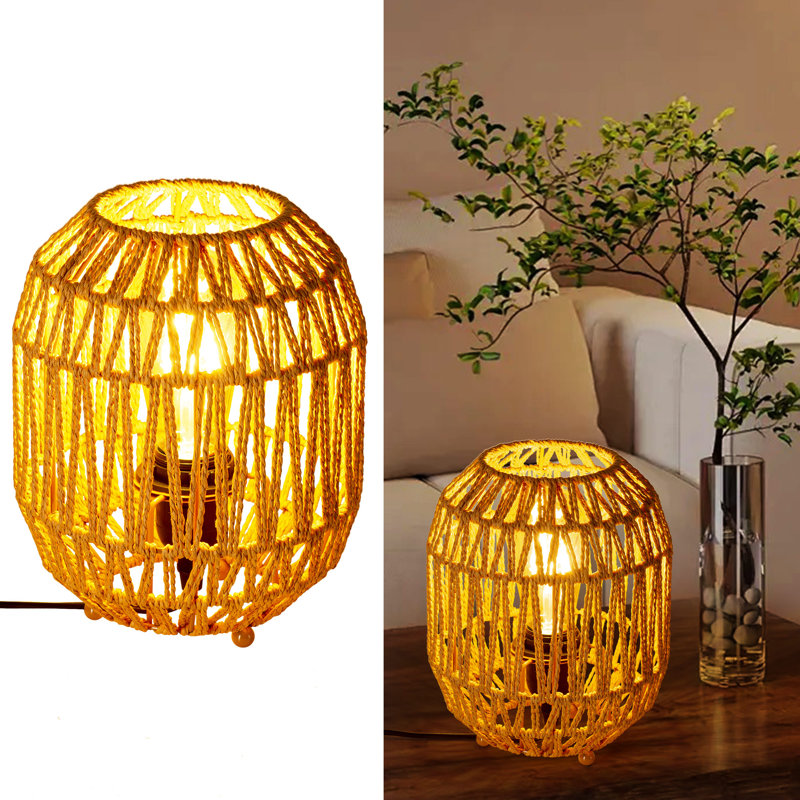 Petite lampe de table Kandace Industrial Vintage Rattan Cage