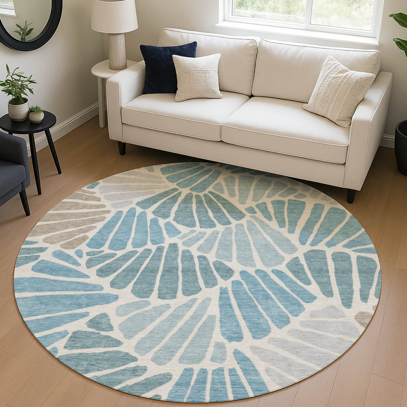 Machine Washable Indoor/Outdoor Jozwiak ACN2384 Floral Rug, Round 8'