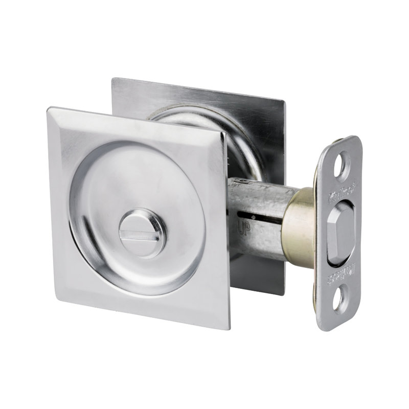 Contemporary Privacy Pocket Door Hardware, Satin Chrome