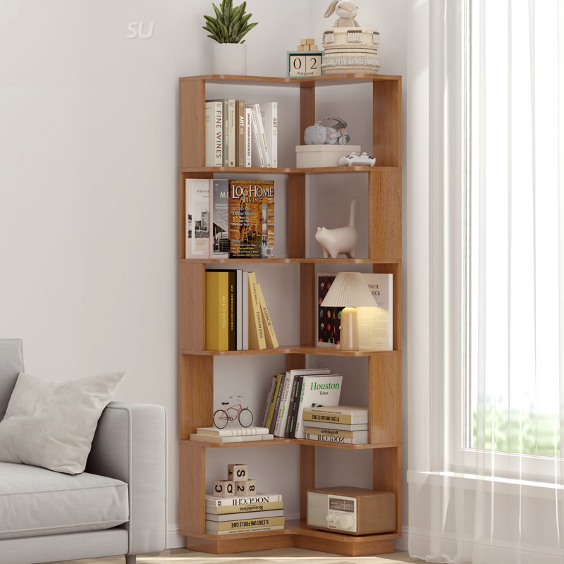 6 Tier Freestanding L-Shaped Corner Bookshelf For Living Room, Bedroom, Wooden Bookcase With Anti-Drop Panle And Anti Tipping Device, Display Shelf Open Storage Rack Organizer For Home Office