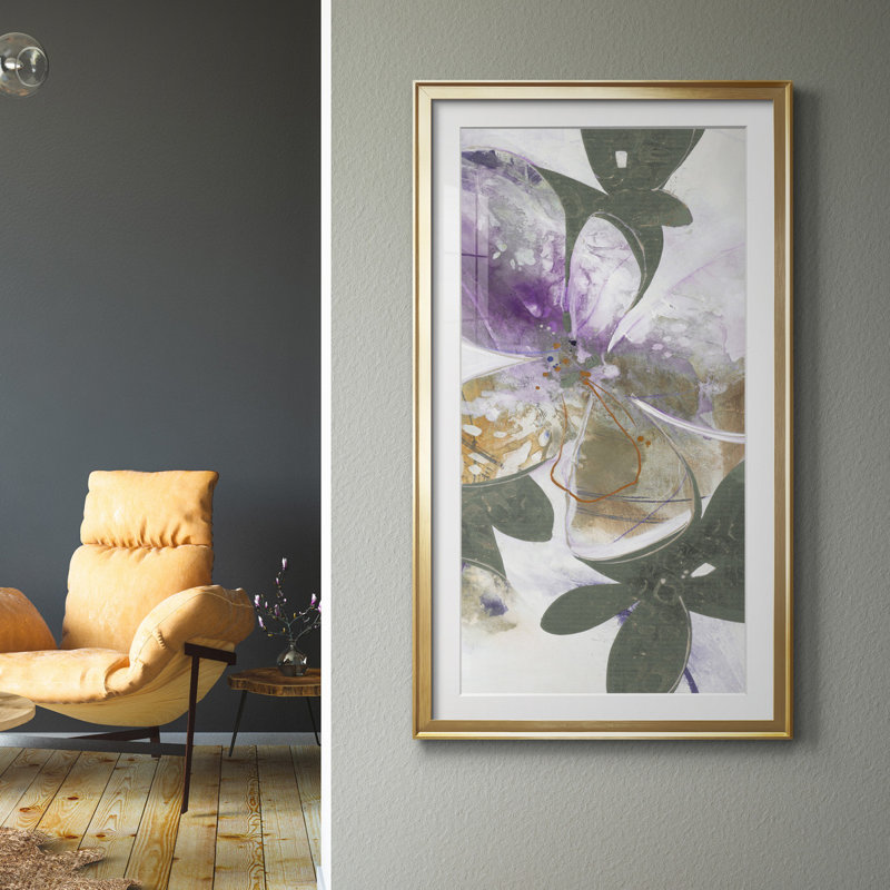 Jazzy Petals V6 - Reproduction d'art, H 14,5 po x l 26,5 po x P 1,5 po, Papier encadré doré, Blanc