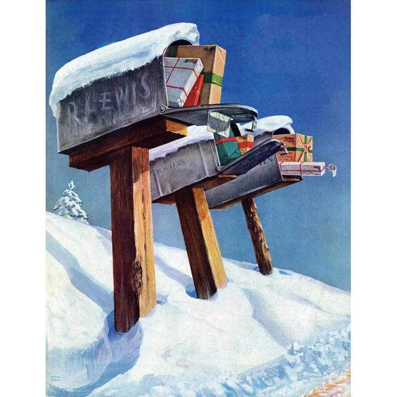 Mailboxes in Snow by Miriam Tana Hoban Phillips Print on Wrapped Canvas, 39" H x 30" W
