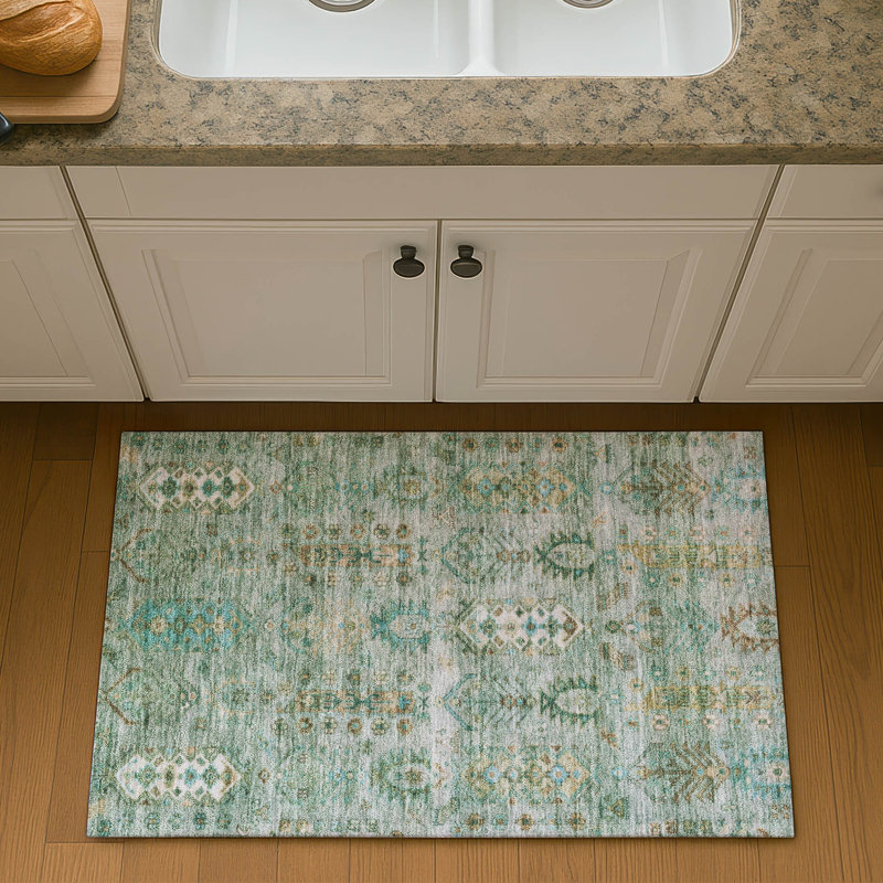 Premium Machine Washable Mayfield AMF2047 Global Rug, 1'8" x 2'6", Sage