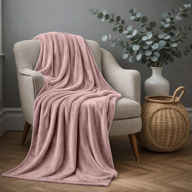 Jeté polaire en flanelle de luxe, Rose, Simple (60 x 80)