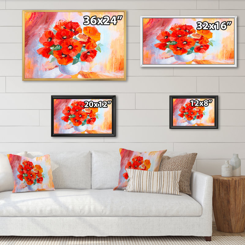 Still Life Red Flowres Bouquet - reproduction de cadre flottant sur toile, H 16 po x l 32 po x P 1 po