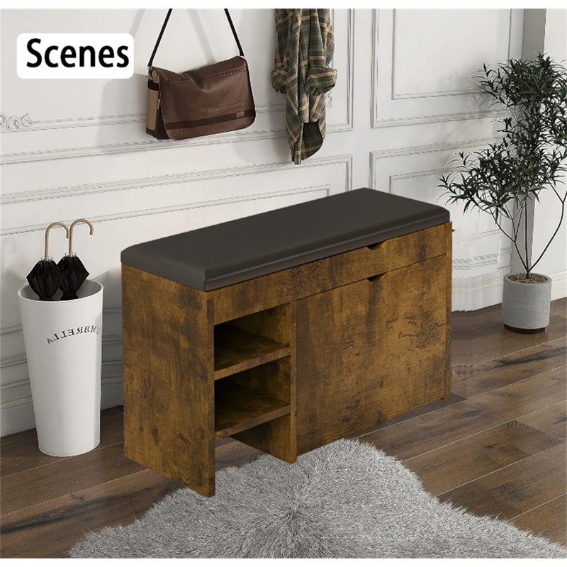 Shoe Bench With Cushion For Home Use, Brown