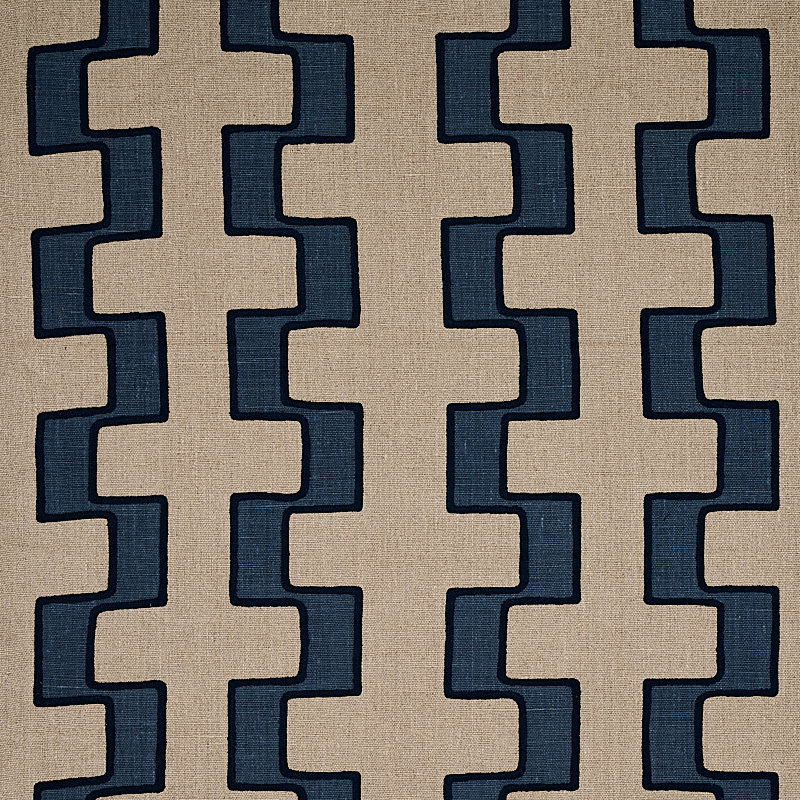 Tissu en lin imprimé brodé Dixon, Bleu