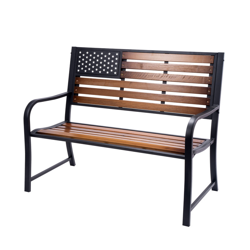 Banc de patio / véranda en métal avec lattes en bois - 46 po de largeur, 24 po de profondeur
