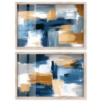 Neutral Luxe Abstracts Shadowbox Bathroom Wall Art Set of 2 by Art Remedy, Blonde Frame, 16 x 11
