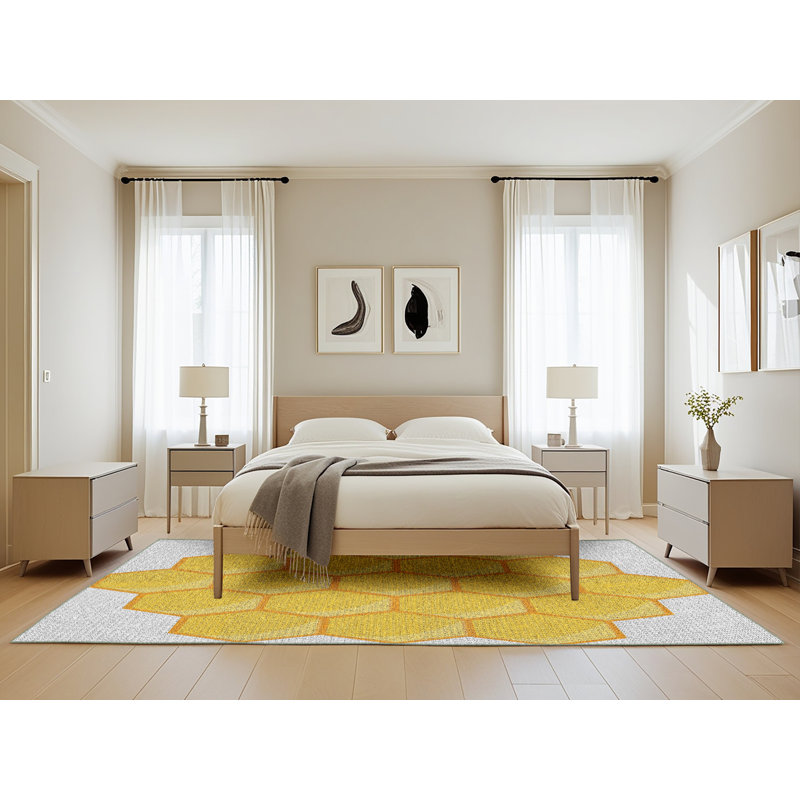 Tapis jaune/gris à motifs Nordmeyer, Rectangle 5 pi x 8 pi