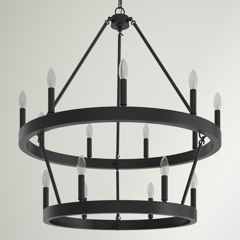 Lustre en roue de chariot à 15 lumières de style bougie Emmalynn
