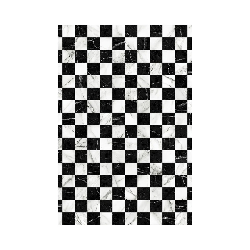 Motif de damier en marbre - noir et blanc, H 12 po x l 8 po x P 0,75 po