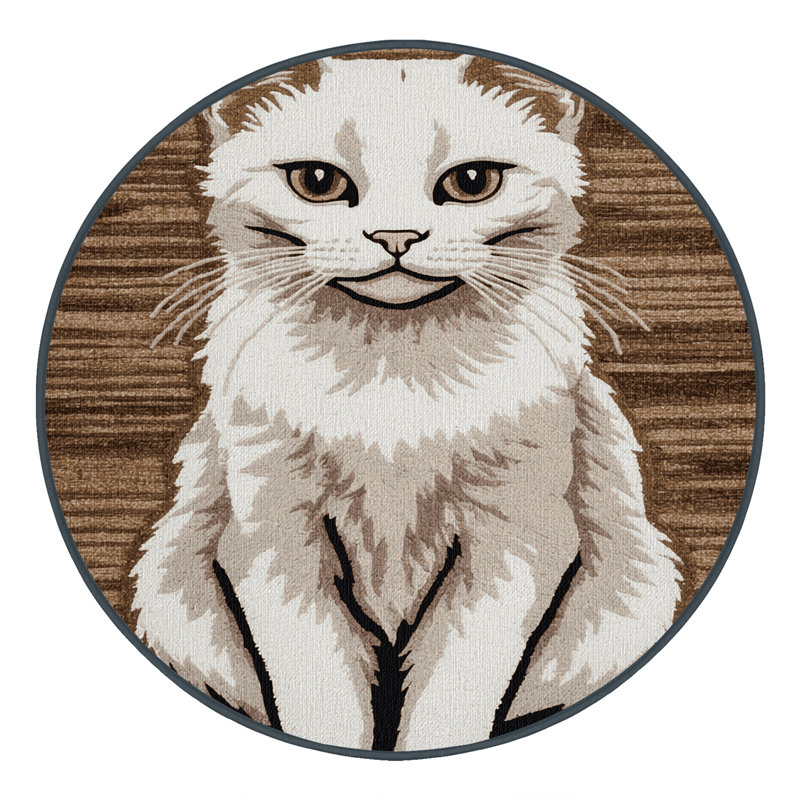 Washable Khao Manee Cats Area Rug, Round 7'