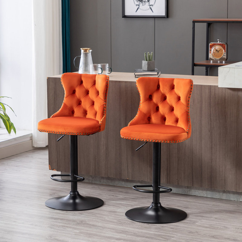 Julias Upholstered Adjustable Height Counter Stool, Orange/Black