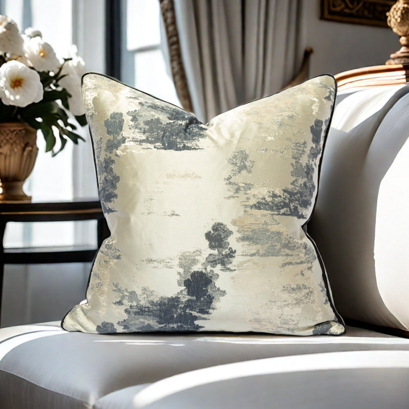 Housse de coussin réversible Abstract, Gris / beige abstrait, H 18 po x l 18 po