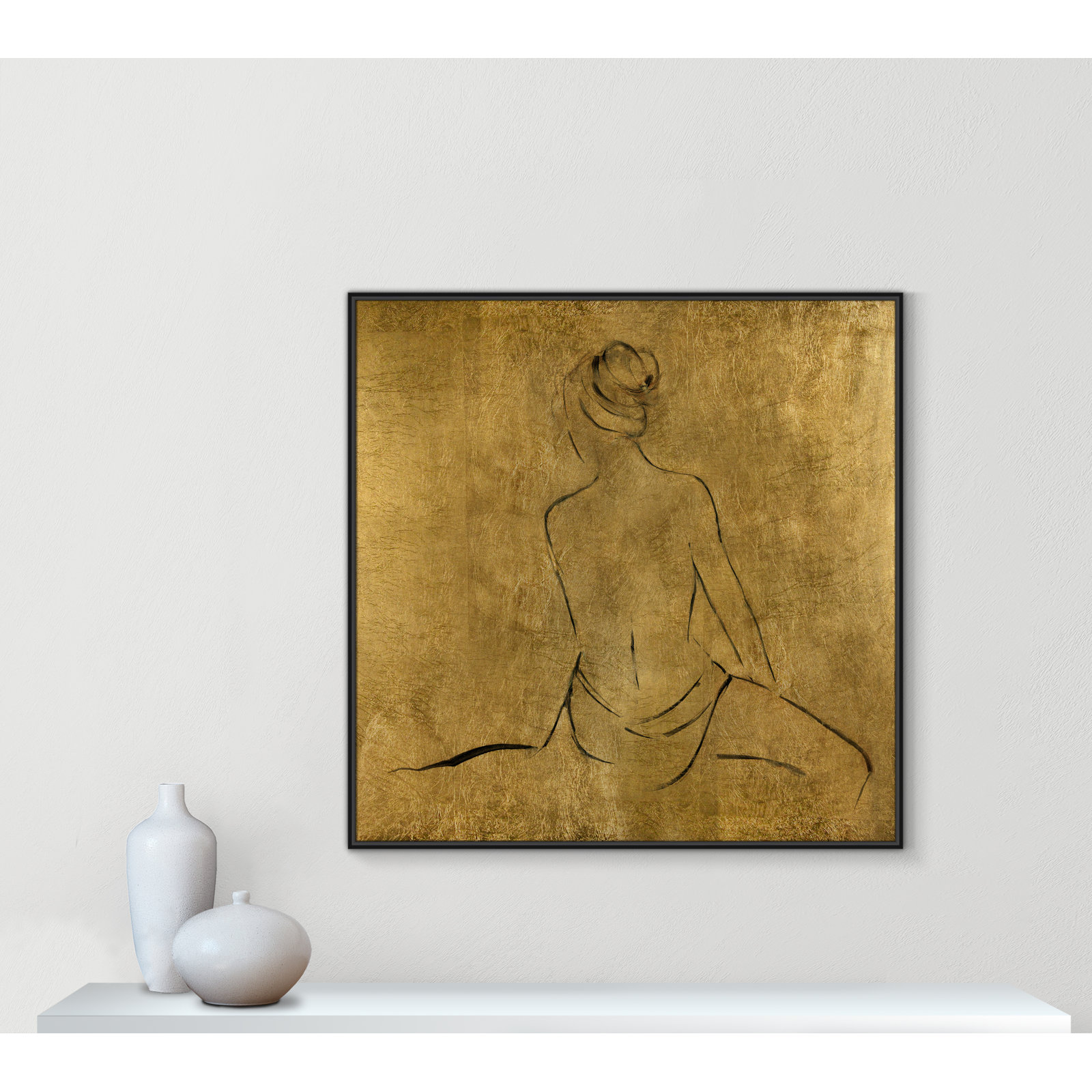 Maia "Golden Bather II" Print by Sally Swatland, 46.5" H x 46.5" W x 2" D, Black Framed Canvas