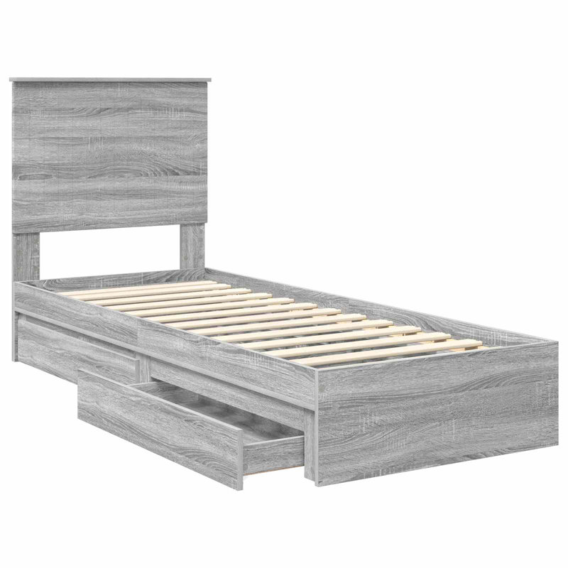  Bed Frame With Drawer Engineered Wood, Small Single (2'6), Grey Sonoma