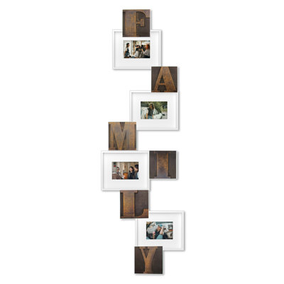 FAMILY Letter Collage Picture Frame 4 Opening White Photo Gallery Wall Set