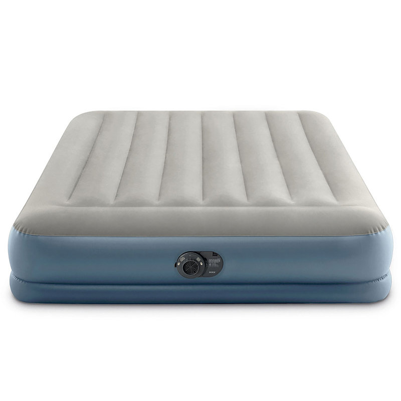 Intex: Matelas gonflable de grand lit avec coussin d'air de 12 po, pompe et oreiller intégrés, taille moyenne, fibre-technologie, surface veloutée, capuchon de 600 lb, 64117ED