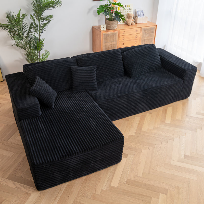 104" Boneless Modular Sectional Sofa, L-Shape Cloud Couch with 5 Pillows Included, No Assembly Required, Left, Black