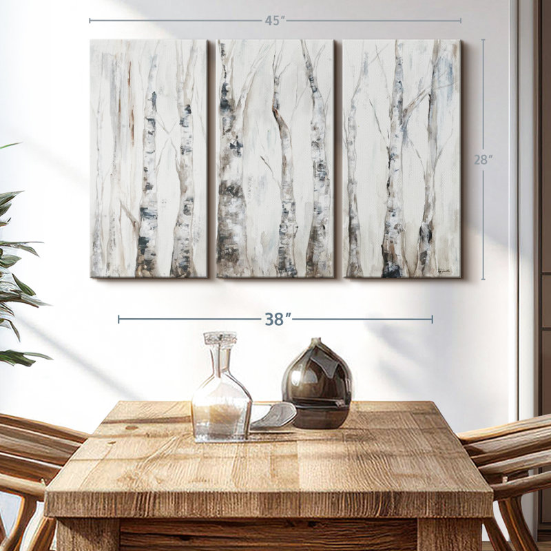 «Winter Aspen Trunks Neutral», 3 pièces sur toile, H 28 po x l 45 po x P 1,25 po