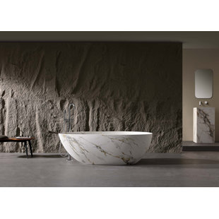 51" Freestanding Soaking Tub, Solid Surface Bathtub with Luxurious