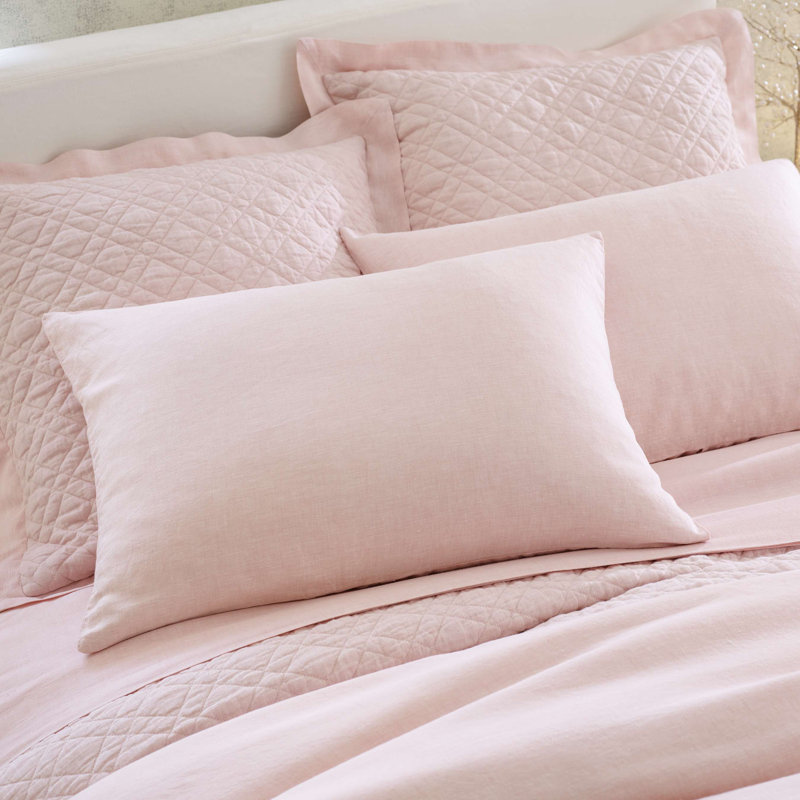 Washed Linen Quilted Sham, Euro, Slipper Pink